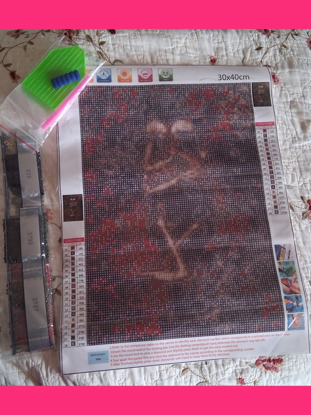 Diamond Painting Kit with Red Floral Design